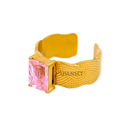 Geometric Open Rings For Women Featuring Zircon Inlay And Electroplated Gold Finish Available In Colour