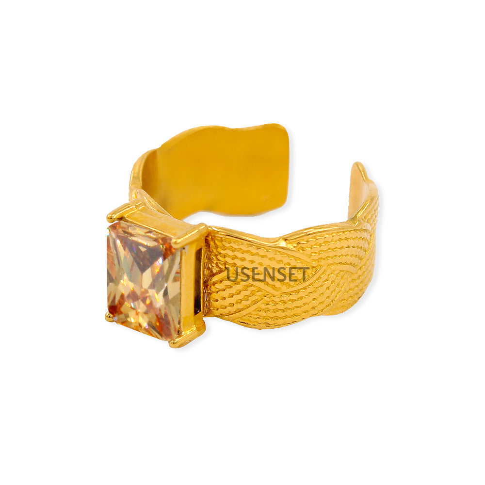 Geometric Open Rings For Women Featuring Zircon Inlay And Electroplated Gold Finish Available In Colour