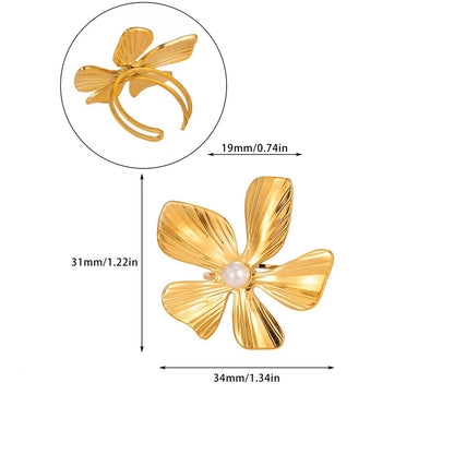 Adjustable Flowers Ring For Women In 304 Stainless Steel With PVD Coated Gold Plating Process