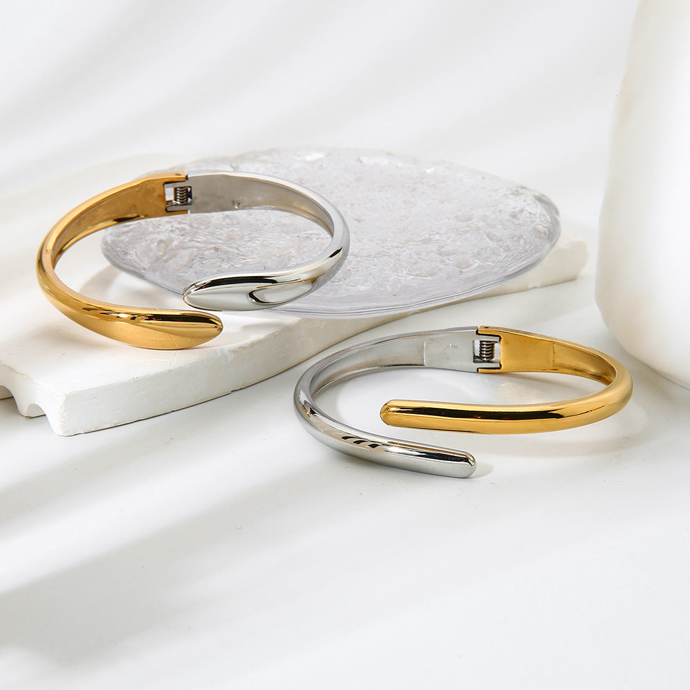 Color Block Bangle For Women Featuring Waterproof Non Tarnish Craft With 18K Real Gold Plated Electroplated Finish