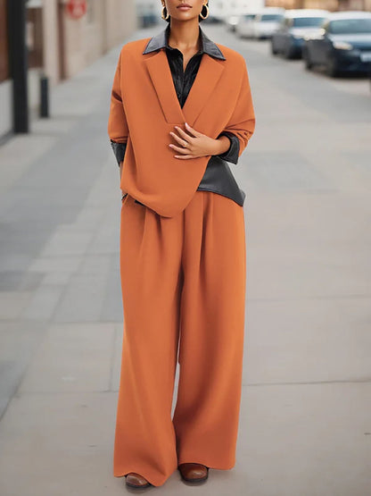 High Waisted Wide Leg Elasticity Pleated Pockets Solid Color Pants Trousers