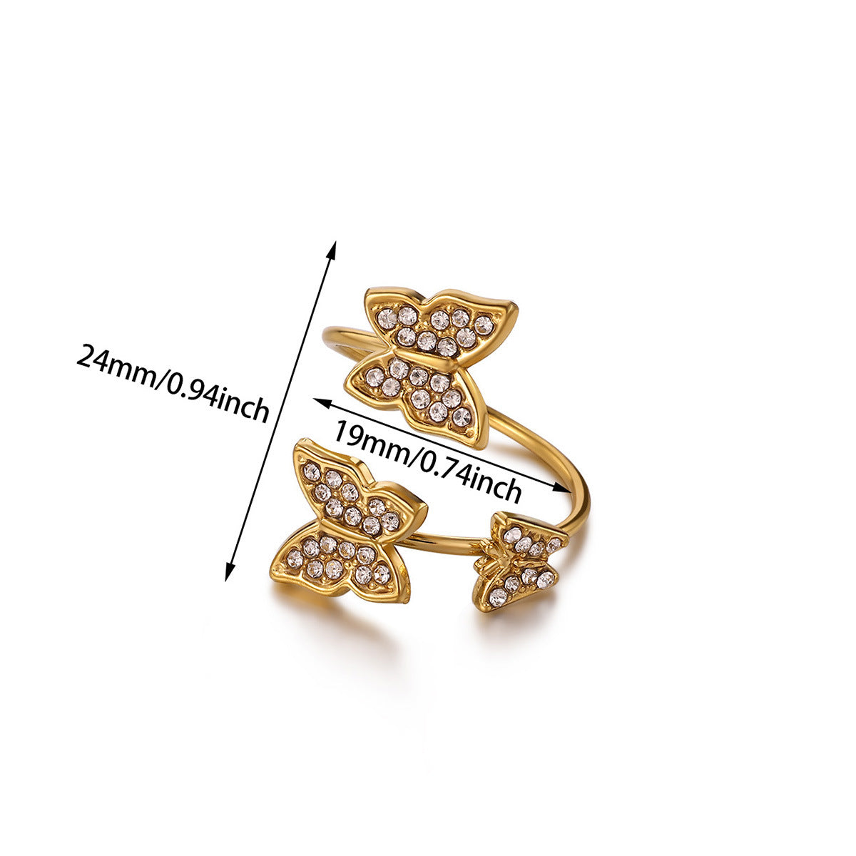 Butterfly Open Ring For Women In Copper With Zircon Inlay, Available In Golden