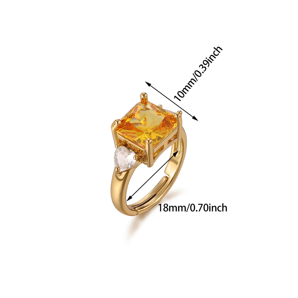 Heart Shape Ring For Women In 18K Real Gold Plated Copper With Zircon Inlay, Golden