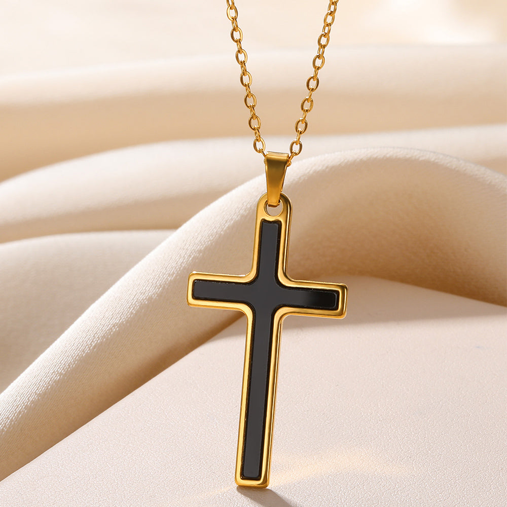 Cross Pendant Necklace For Women In 304 Stainless Steel With Electroplated 18K Gold Plated Finish And Cable Chain