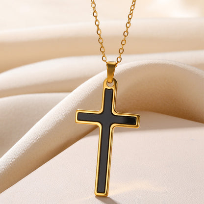 Cross Pendant Necklace For Women In 304 Stainless Steel With Electroplated 18K Gold Plated Finish And Cable Chain
