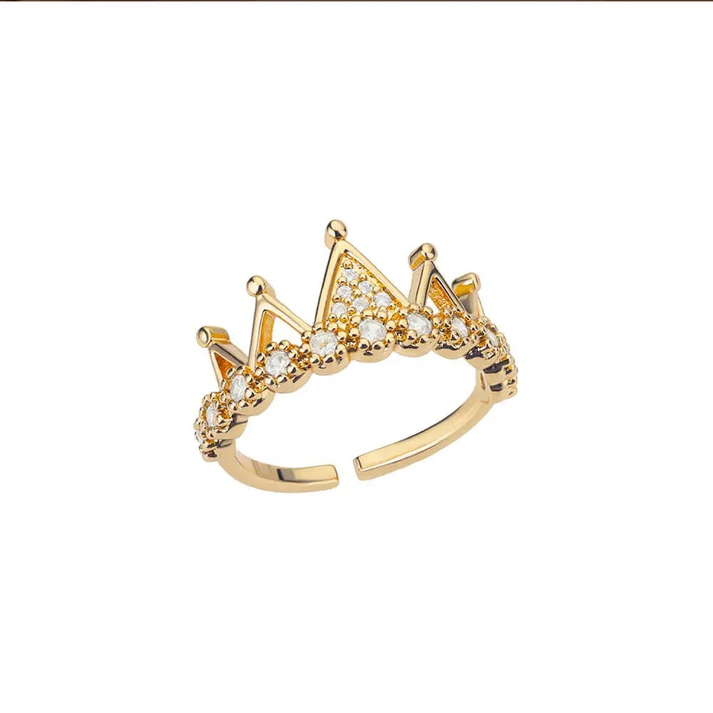 Copper Crown Open Ring For Daily Wear Featuring Zircon Inlay In Bronze