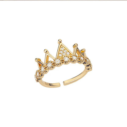 Copper Crown Open Ring For Daily Wear Featuring Zircon Inlay In Bronze