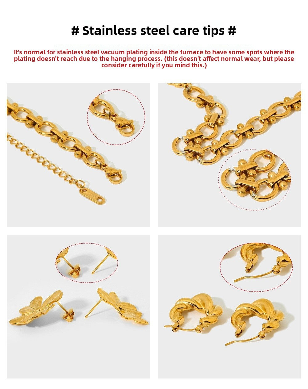 Moon Pattern Hammered Earrings For Women In 304 Stainless Steel With 18K Real Gold Plated Finish