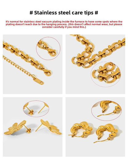 Moon Pattern Hammered Earrings For Women In 304 Stainless Steel With 18K Real Gold Plated Finish