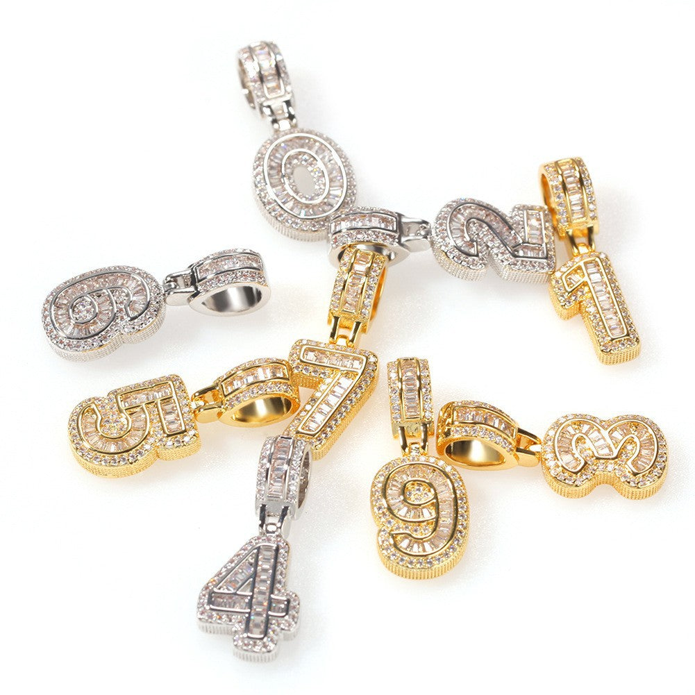 Rock Sugar Digital Hip-Hop Zircon Pendant Necklace Alternative Design Trendy Brand DIY Splicing Accessories Unisex Copper Chain