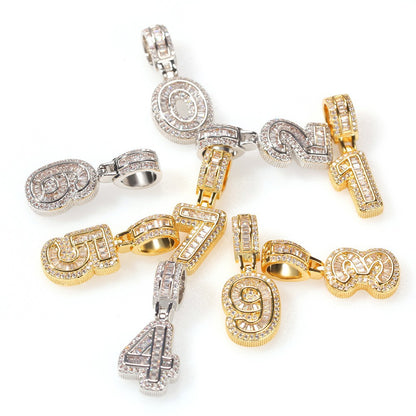 Rock Sugar Digital Hip-Hop Zircon Pendant Necklace Alternative Design Trendy Brand DIY Splicing Accessories Unisex Copper Chain