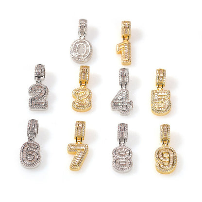 Rock Sugar Digital Hip-Hop Zircon Pendant Necklace Alternative Design Trendy Brand DIY Splicing Accessories Unisex Copper Chain