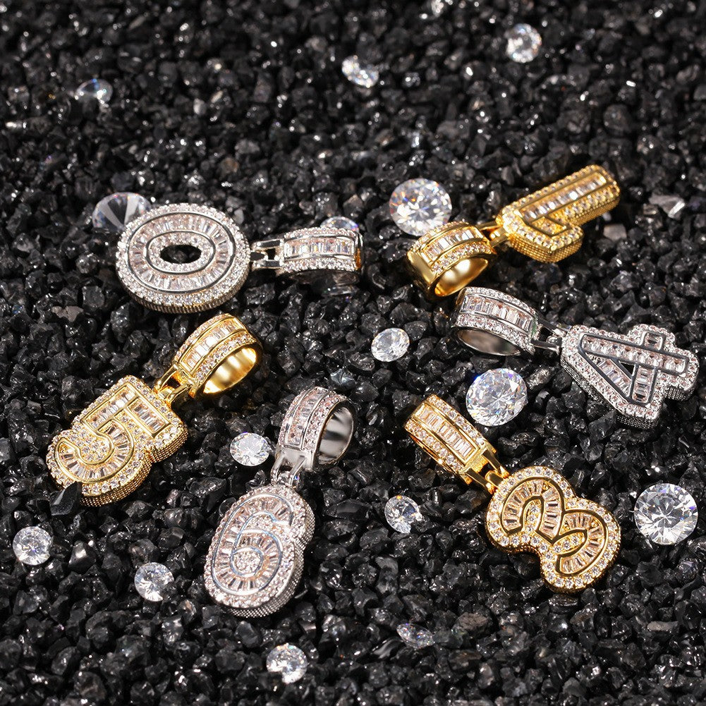 Rock Sugar Digital Hip-Hop Zircon Pendant Necklace Alternative Design Trendy Brand DIY Splicing Accessories Unisex Copper Chain
