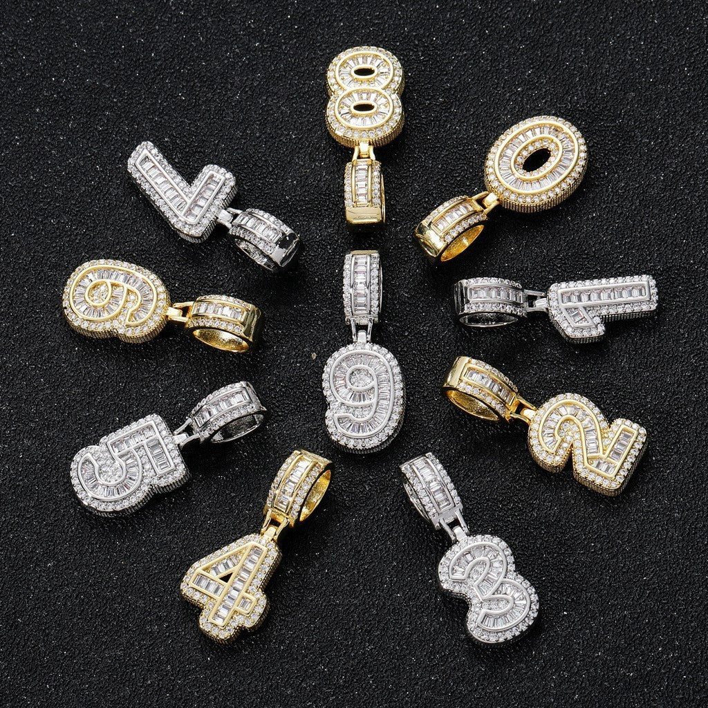 Rock Sugar Digital Hip-Hop Zircon Pendant Necklace Alternative Design Trendy Brand DIY Splicing Accessories Unisex Copper Chain