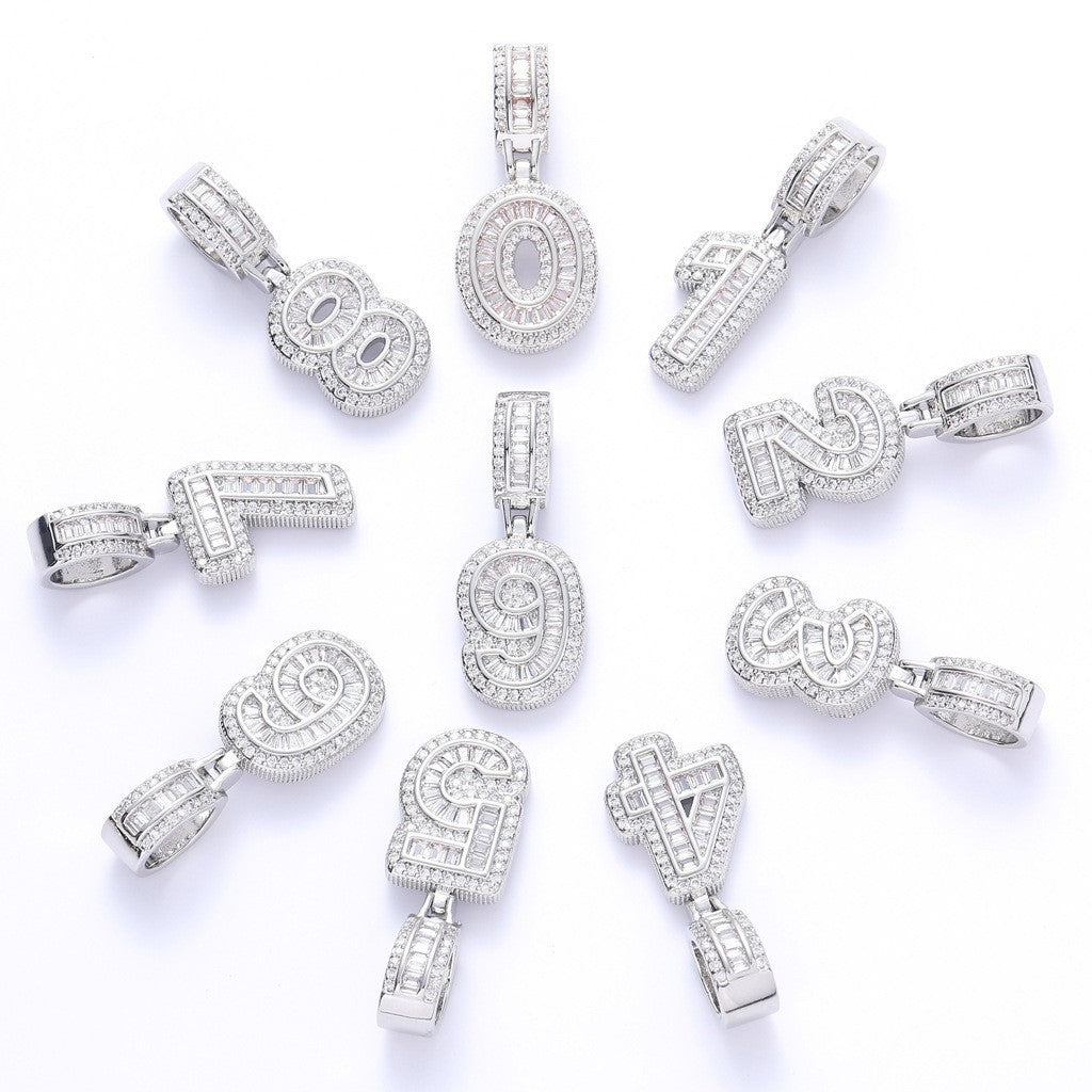 Rock Sugar Digital Hip-Hop Zircon Pendant Necklace Alternative Design Trendy Brand DIY Splicing Accessories Unisex Copper Chain