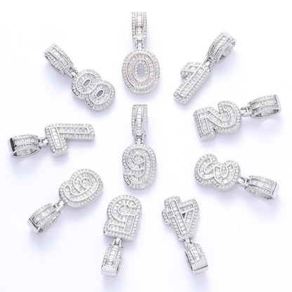 Rock Sugar Digital Hip-Hop Zircon Pendant Necklace Alternative Design Trendy Brand DIY Splicing Accessories Unisex Copper Chain