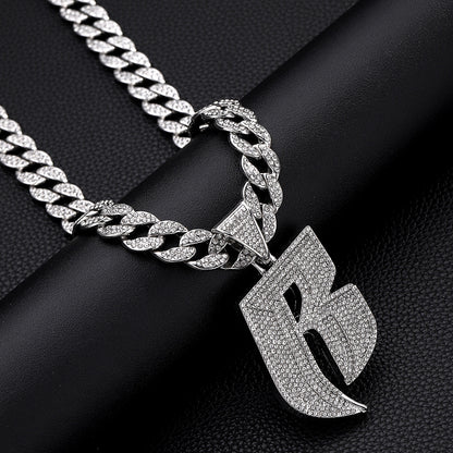 Hip-Hop Style Personalized Design Full Diamond Alloy Cuban Chain Buckle Necklace Letter Pattern Zircon Inlaid Rose Gold Black Silver White