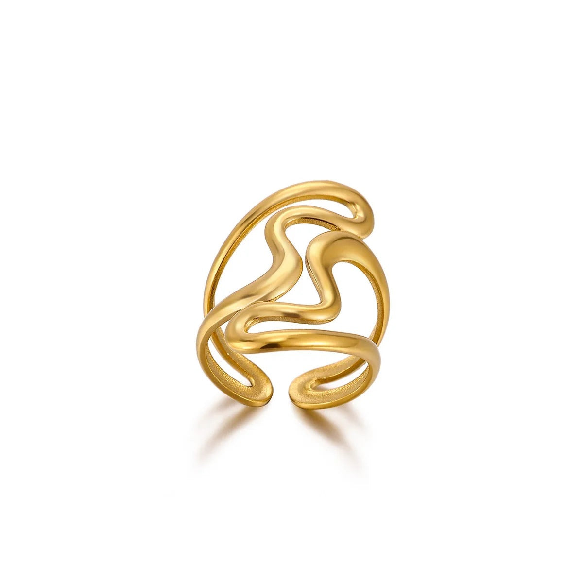 For Hammered Open Rings In 304 Stainless Steel With Natural Stone Inlay