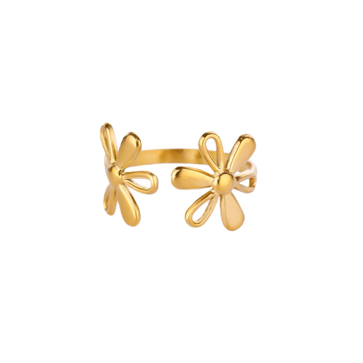 Women’s Open Rings For Flowers Featuring 18K Real Gold Plated Titanium Steel
