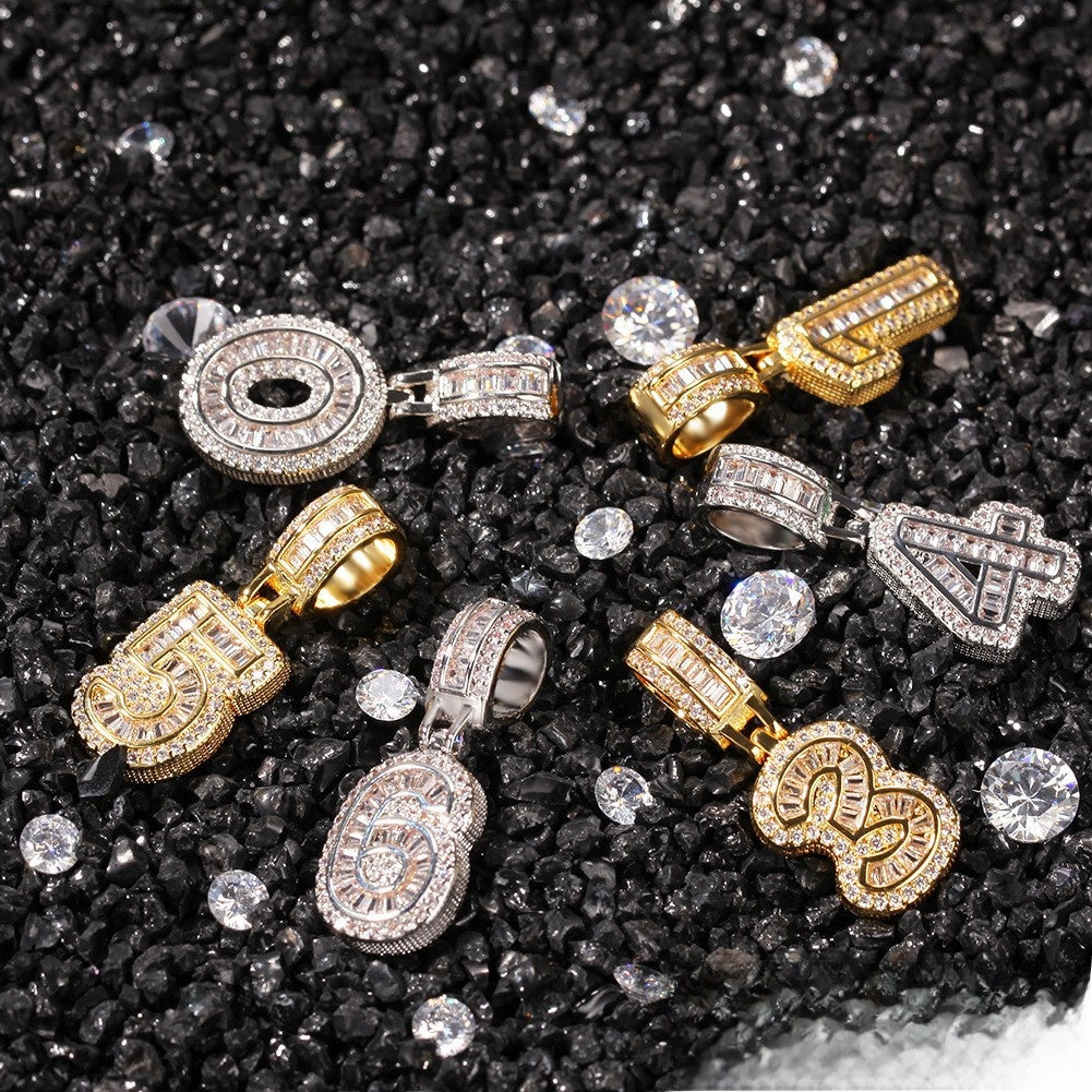 Rock Sugar Digital Hip-Hop Zircon Pendant Necklace Alternative Design Trendy Brand DIY Splicing Accessories Unisex Copper Chain