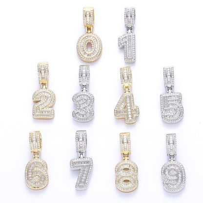 Rock Sugar Digital Hip-Hop Zircon Pendant Necklace Alternative Design Trendy Brand DIY Splicing Accessories Unisex Copper Chain