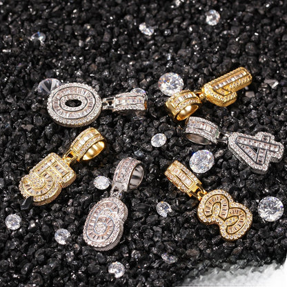 Rock Sugar Digital Hip-Hop Zircon Pendant Necklace Alternative Design Trendy Brand DIY Splicing Accessories Unisex Copper Chain