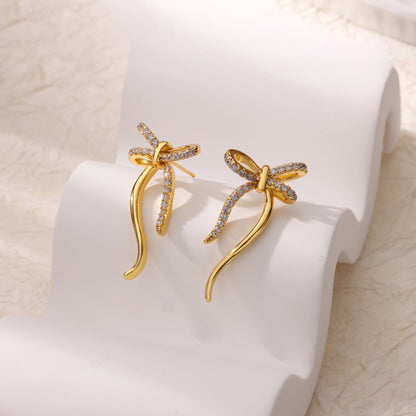 Geometric Waterproof Non Tarnish Earrings For Women, Copper With 18K Real Gold Plated PVD Coating And Zircon Inlay