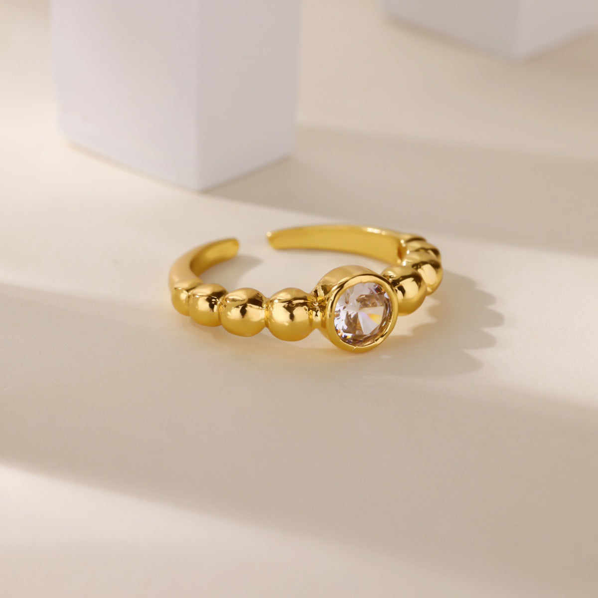 Ball Pattern Open Rings For Women In Copper With 18K Real Gold Plated Finish, Available In Golden