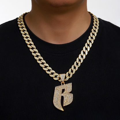 Hip-Hop Style Personalized Design Full Diamond Alloy Cuban Chain Buckle Necklace Letter Pattern Zircon Inlaid Rose Gold Black Silver White