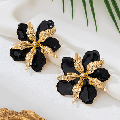 Petal Stud Earrings For Women In Rose Red Featuring Stoving Varnish With Pastoral Style