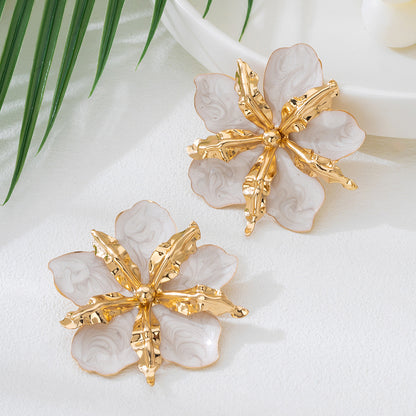 Petal Stud Earrings For Women In Rose Red Featuring Stoving Varnish With Pastoral Style