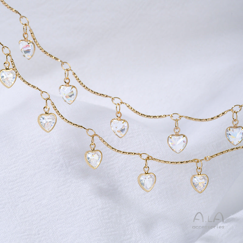 14K Real Gold Plated Chain Featuring Heart Shape And Flower Pentagon Design With Zircon Inlay In Golden