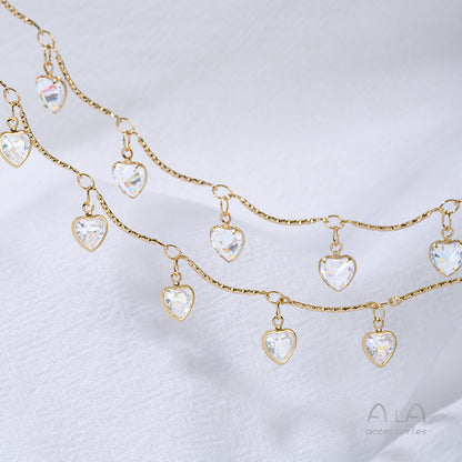 14K Real Gold Plated Chain Featuring Heart Shape And Flower Pentagon Design With Zircon Inlay In Golden