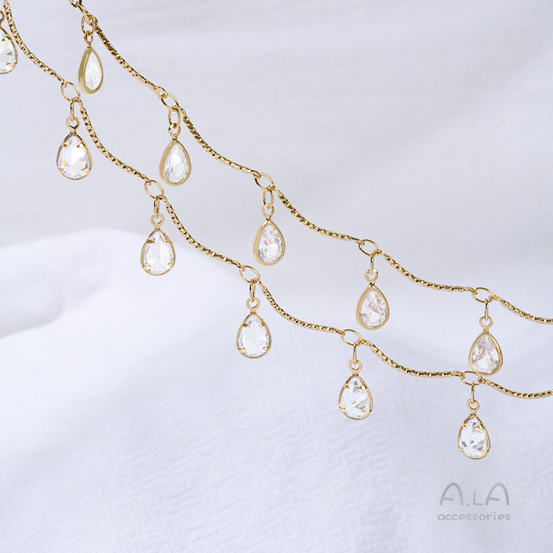14K Real Gold Plated Chain Featuring Heart Shape And Flower Pentagon Design With Zircon Inlay In Golden
