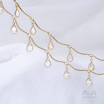 14K Real Gold Plated Chain Featuring Heart Shape And Flower Pentagon Design With Zircon Inlay In Golden