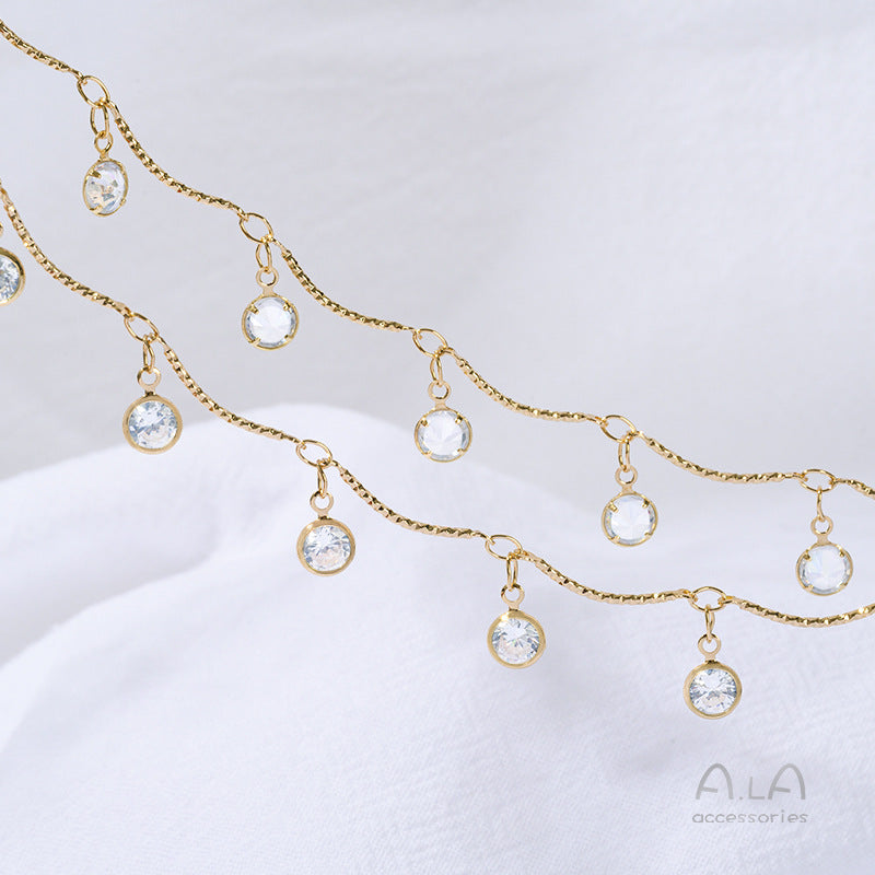 14K Real Gold Plated Chain Featuring Heart Shape And Flower Pentagon Design With Zircon Inlay In Golden