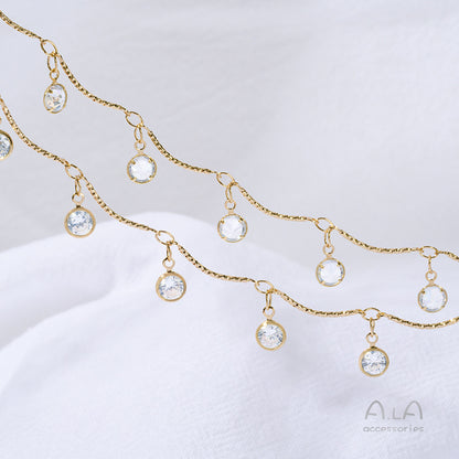 14K Real Gold Plated Chain Featuring Heart Shape And Flower Pentagon Design With Zircon Inlay In Golden