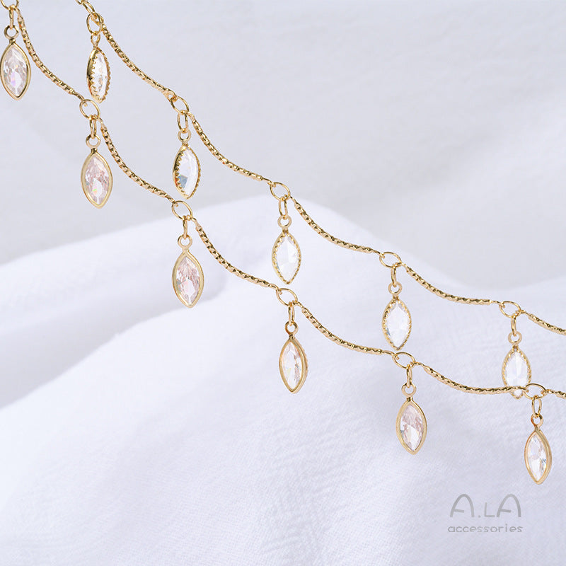 14K Real Gold Plated Chain Featuring Heart Shape And Flower Pentagon Design With Zircon Inlay In Golden