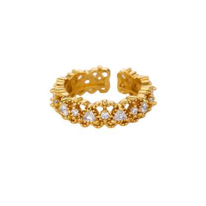 Open Copper Ring For Women Featuring Zircon Inlay With Elegant Grain Pattern