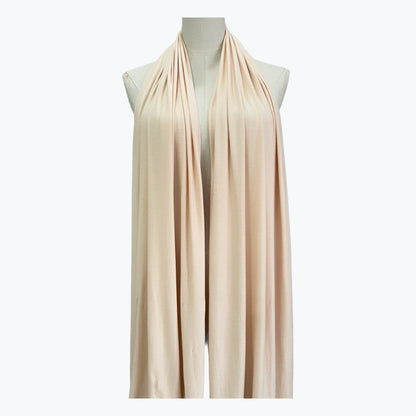 Solid Color Ethnic Style Women's Hijab In White, Mercerized Cotton Material Featuring Braid Craftsmanship