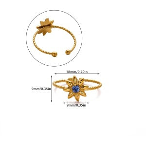 Women’s Open Rings For Flowers Featuring 18K Real Gold Plated Titanium Steel