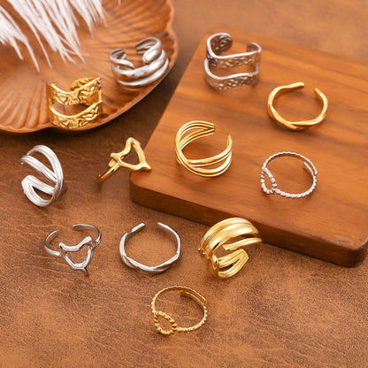 Irregular Open Ring For Women Made Of 304 Stainless Steel With 18K Real Gold Plating In Golden Color