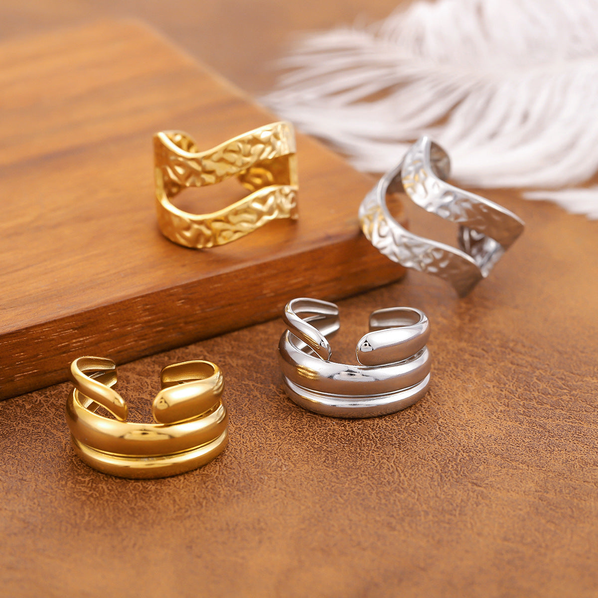 Irregular Open Ring For Women Made Of 304 Stainless Steel With 18K Real Gold Plating In Golden Color