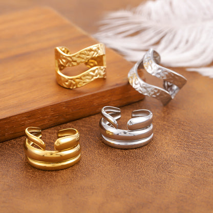 Irregular Open Ring For Women Made Of 304 Stainless Steel With 18K Real Gold Plating In Golden Color