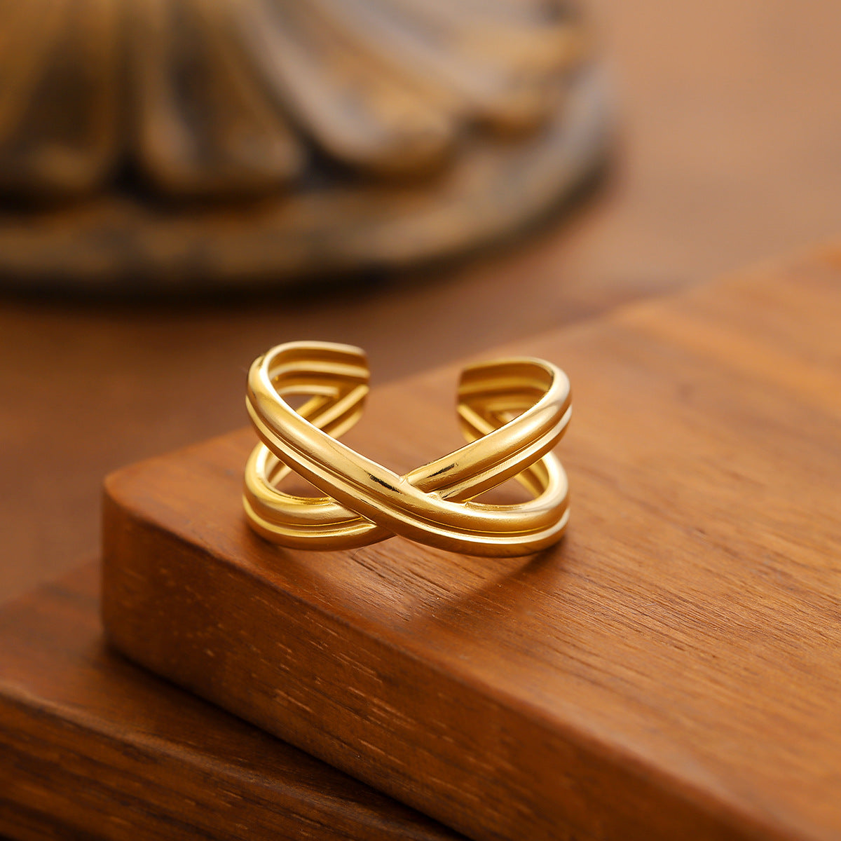 Irregular Open Ring For Women Made Of 304 Stainless Steel With 18K Real Gold Plating In Golden Color