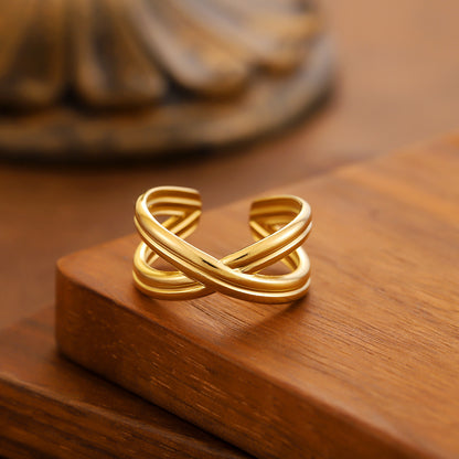 Irregular Open Ring For Women Made Of 304 Stainless Steel With 18K Real Gold Plating In Golden Color