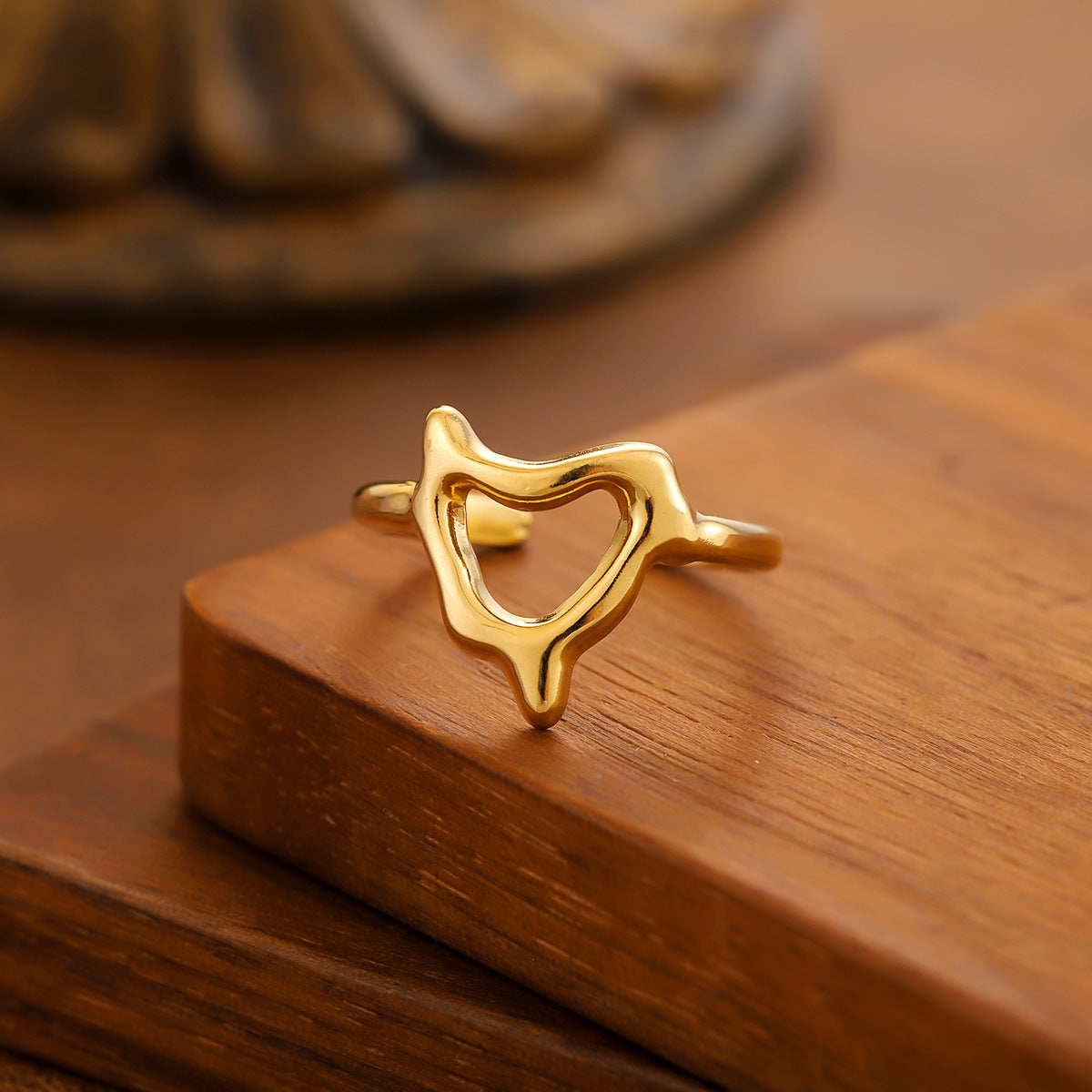 Irregular Open Ring For Women Made Of 304 Stainless Steel With 18K Real Gold Plating In Golden Color