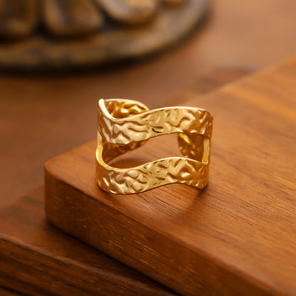 Irregular Open Ring For Women Made Of 304 Stainless Steel With 18K Real Gold Plating In Golden Color