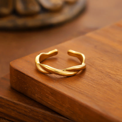 Irregular Open Ring For Women Made Of 304 Stainless Steel With 18K Real Gold Plating In Golden Color