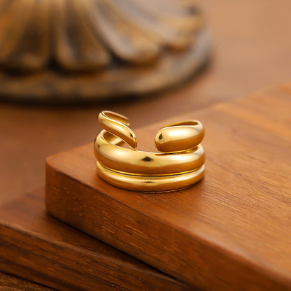 Irregular Open Ring For Women Made Of 304 Stainless Steel With 18K Real Gold Plating In Golden Color